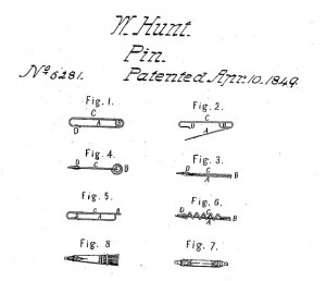 A copy of U.S. patent # 6281. A safety pin invented by Walter Hunt.